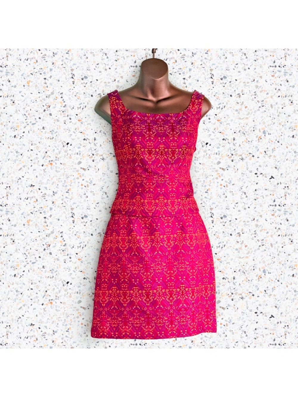 VTG 90s Preppy Magenta Brocade Mini Skirt Set Neiman Marcus Clueless Y2K Sz 8